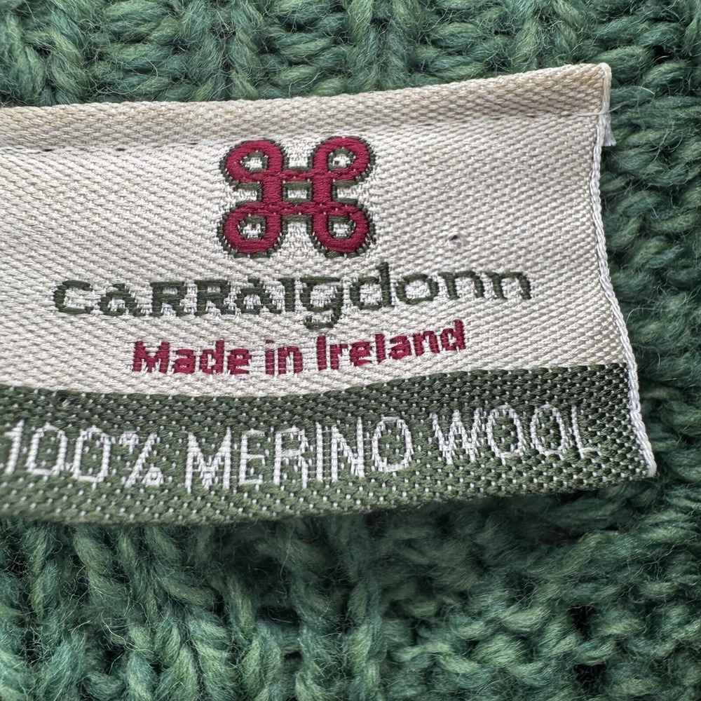 Carraig Donn Womens Merino Wool Aran Irish Wrap Sweater Size‎ XS Green Fisherman - Picture 3 of 12